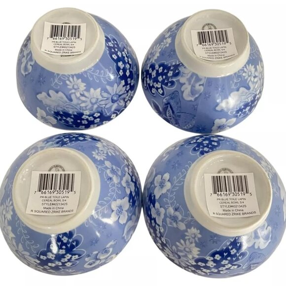 Beatrix Potter Peter Rabbit Set of Four 5.5" Blue Toile Porcelain Rice Bowls New - Picture 3 of 8